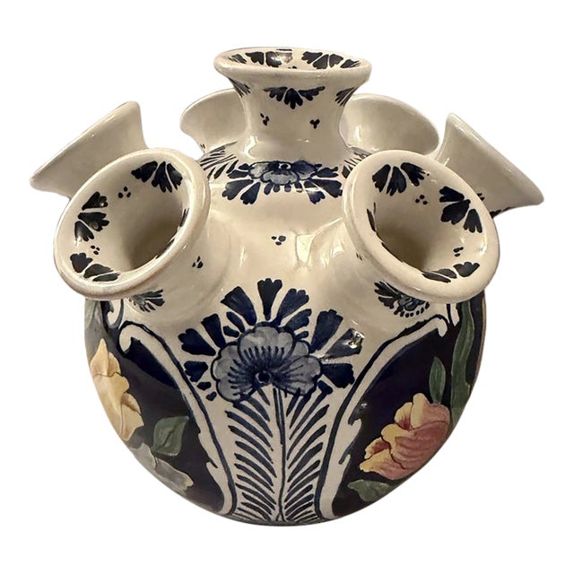 Vintage Hand Painted Delft Blue & White 6 Arms Holland Tulipiere Tulip Vase For Sale