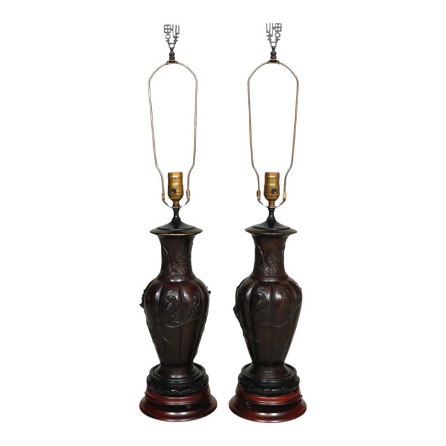 Bronzed Chinoiserie Table Lamps, a Pair For Sale