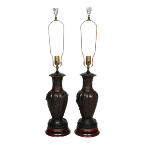Bronzed Chinoiserie Table Lamps, a Pair
