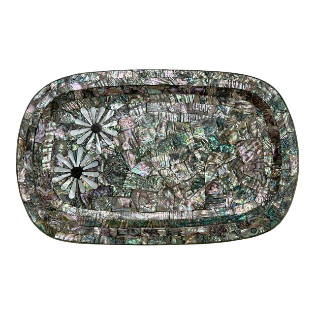 Los Castillo Taxco Mexican Modernist Abalone, Mother of Pearl & Silvered Tray For Sale