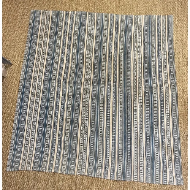 Traditional Vintage Kilim Fabric Fragment in Tan and Denim Blue Colors Stripe For Sale - Image 3 of 8