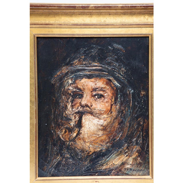 J.P. Rousseau, In the Storm Marine Portrait with Pipe, 1985, Oil Painting on Canvas, Framed For Sale - Image 3 of 7