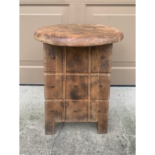 Rustic Early 20th Century Rustic Folk Art Wooden Stool or Side Table For Sale - Image 3 of 9