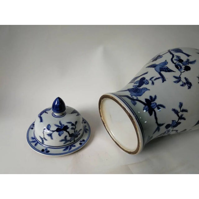 Blue Chinese Blue and White Decorative Porcelain Ginger Jar With Birds on Tree For Sale - Image 8 of 11