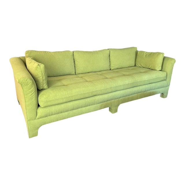 Vintage 70s Parson Style Bench Seat Sofa Newly Upholstered in Chartreuse Crypton Fabric With