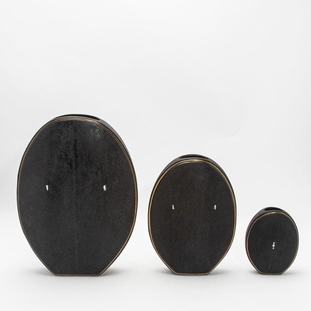 Animal Skin Shagreen Vase With Brass Details by R&y Augousti For Sale - Image 7 of 8