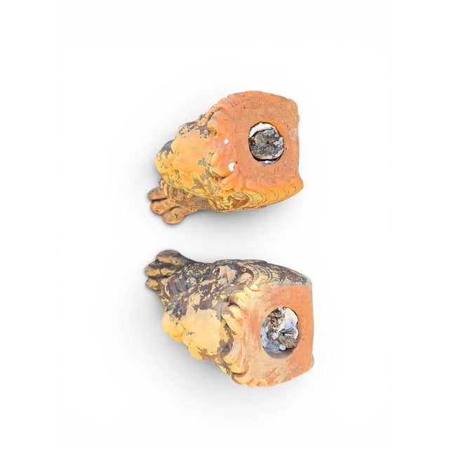Ceramic 19th Century Greco-Roman Terracotta Lion Paw Pedestals, Set of 2 For Sale - Image 7 of 9
