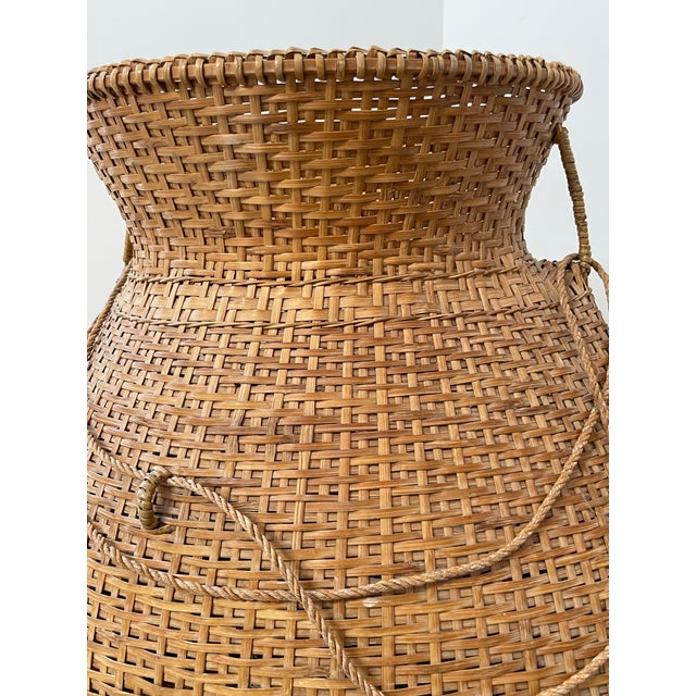 Brown Monumental Vintage Asian Fish Trap Basket Large Handwoven Wicker Creel Sculptural Organic Modern Decor For Sale - Image 8 of 9