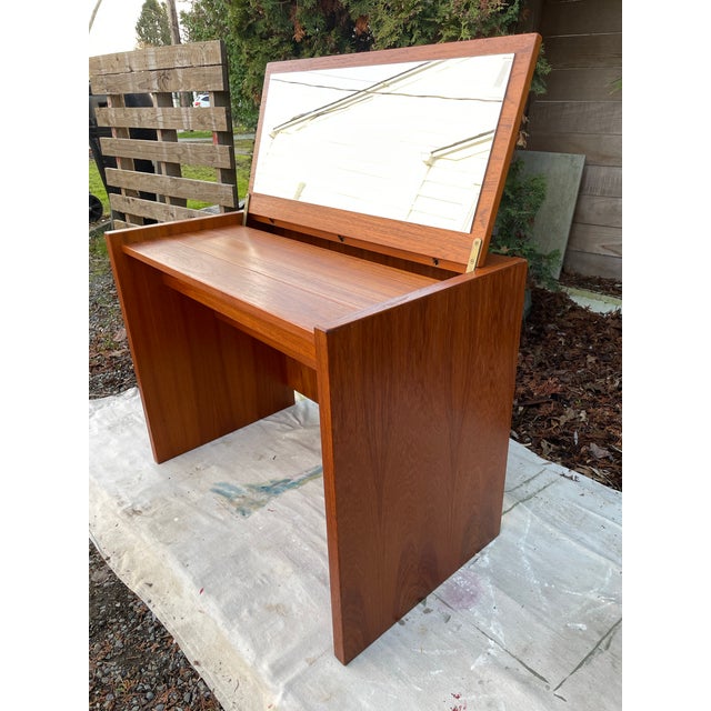 Mid 20th Century Mid-Century Modern Danish Teak Flip-Top Vanity or Desk - 1960s For Sale - Image 5 of 9