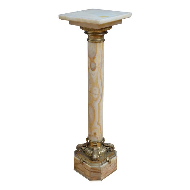 Antique French Onyx Marble Columns with Ormolu Collars, 1870, Set of 2 For Sale