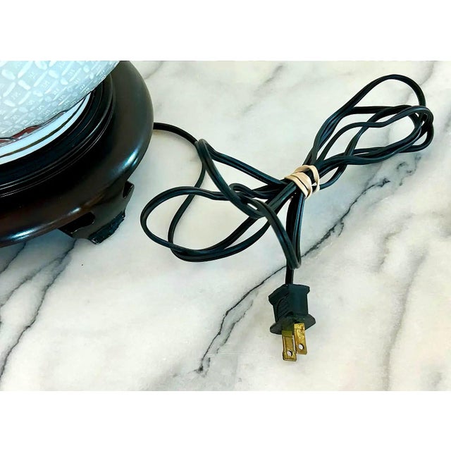 Wildwood Mid‑Century Ceramic Lamp With Carved Wood Base, Hand‑Painted For Sale - Image 13 of 14