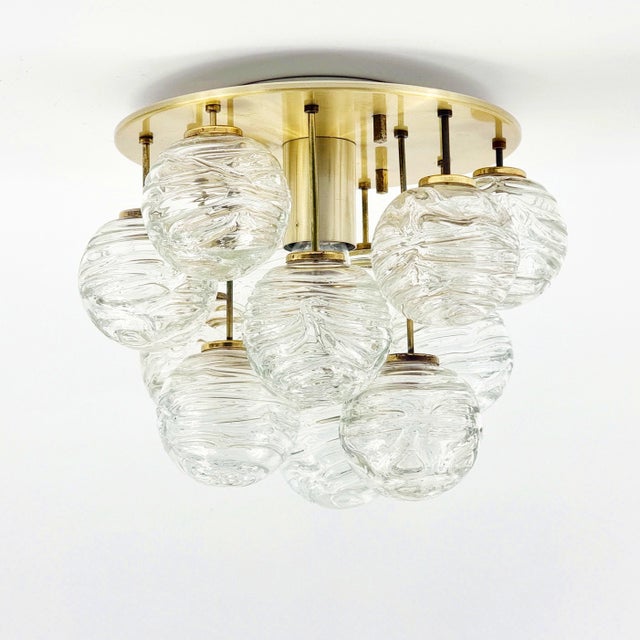 Hollywood Regency Mid-Century Murano Glass & Brass Flush Mount from Doria Leuchten, Germany, 1960s For Sale - Image 3 of 14