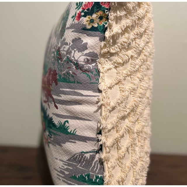 Vintage Barkcloth English Garden Scene Pillow Cover | 18x18 For Sale - Image 4 of 4