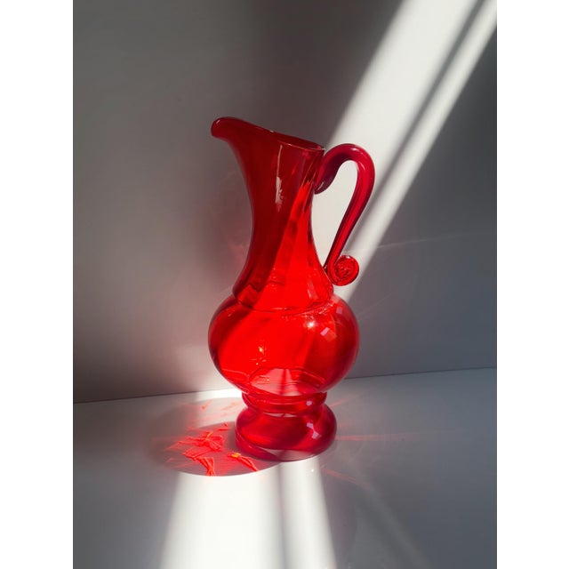 Mid-Century Modern Polish Ruby Red Glass Carafe by Ludwik Fiedorowicz, 1970s For Sale - Image 3 of 7