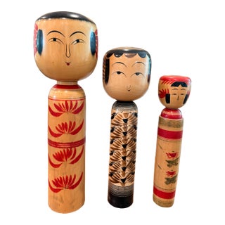 1960s Large Signed Japanese Kokeshi Dolls – Set of 3 For Sale