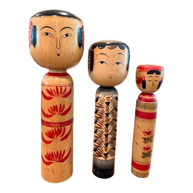 1960s Large Signed Japanese Kokeshi Dolls – Set of 3 For Sale