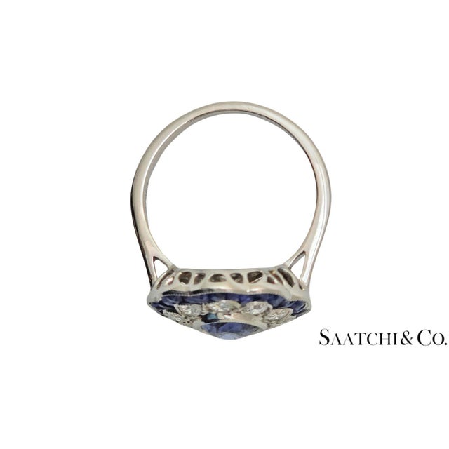 Art Deco Platinum Ring 8gram - Natural 1.54ct Sapphire & 0.60 Ct Diamond, Gia Certified, Size 7 For Sale - Image 3 of 5