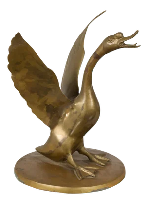 Vintage Bronze Statue of a Swan Extending its Wings with Golden Patina