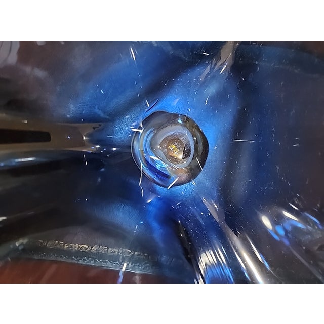 Glass Vintage Murano Italy Sommerso Glass Ruffle Blue Console Bowl MCM Statement Piece For Sale - Image 7 of 8