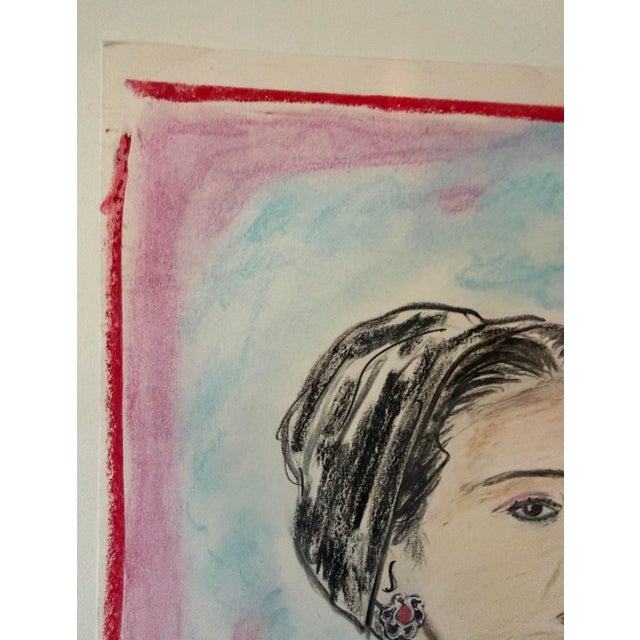 Paper Original Signed Karl Lagerfeld Drawing Portrait of Sheikha Moza, 2010 For Sale - Image 7 of 10