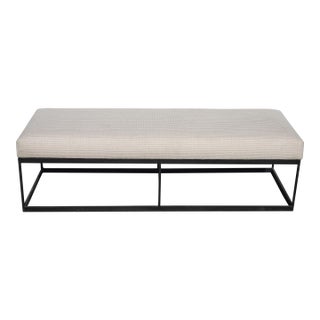 Modern White Bed Side Bench With Iron Base & Designer Fabric For Sale