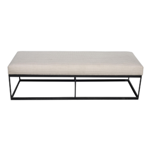 Modern White Bed Side Bench With Iron Base & Designer Fabric