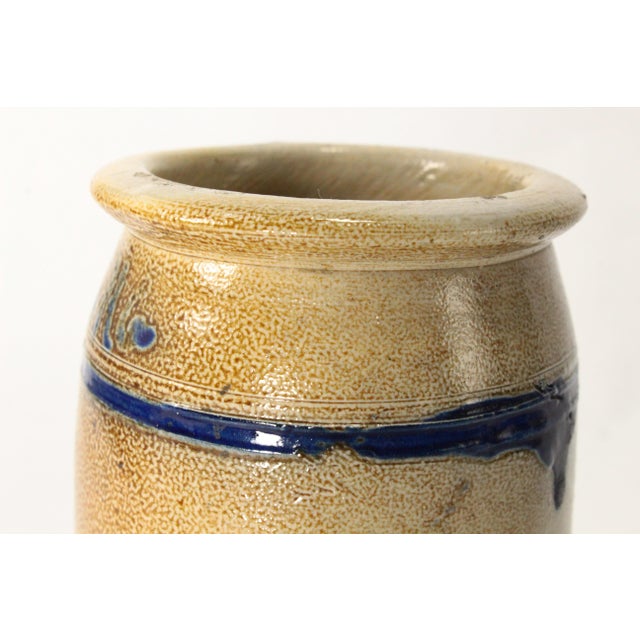 Rare 19th C Blue on Beige Stoneware Anchovies Jar, New England For Sale - Image 11 of 17