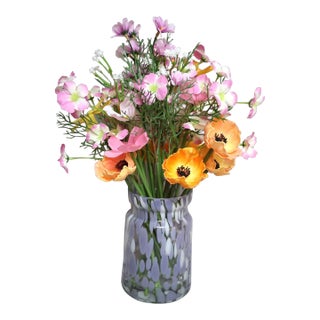 Laura Ashley Permanent Botanical Arrangement in Lavender Glass Vase For Sale