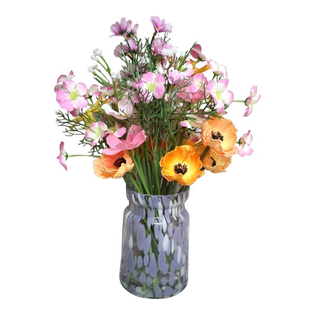 Laura Ashley Permanent Botanical Arrangement in Lavender Glass Vase For Sale