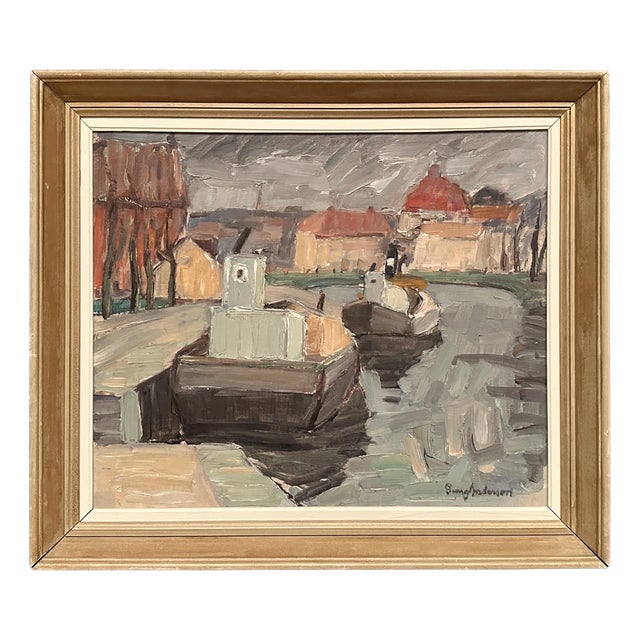 Georg Andersson, Harbour, 1960s, Oil Painting on Canvas, Framed For Sale