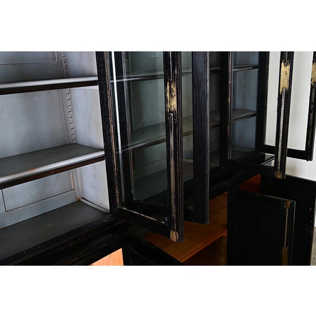English Antique Painted & Ebonized Large Bookcase For Sale - Image 9 of 14