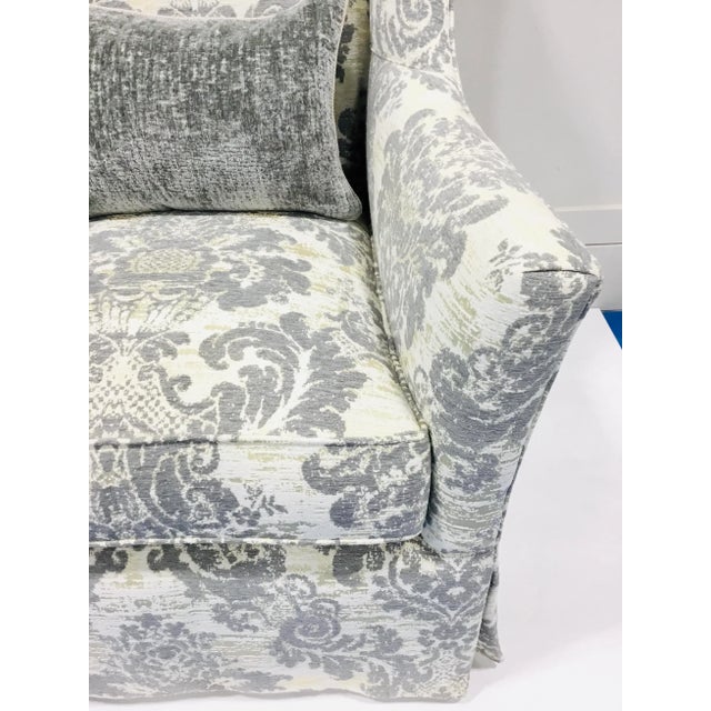 Transitional Hickory White Transitional Gray and White Damask Print Wingback Chair 4604-01 For Sale - Image 3 of 8