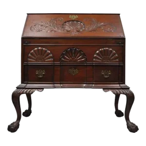 Georgian Chippendale Style Mahogany Block Front Shell Carved Secretary Desk