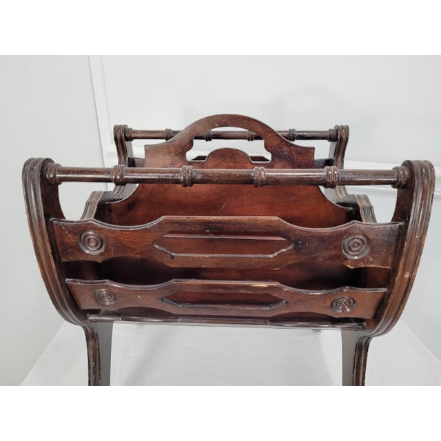 Traditional Vintage Canterbury Cherry Wood Magazine Rack For Sale - Image 3 of 11