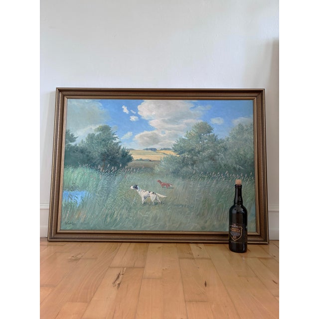 Large Vintage Original Landscape Dog Oil Painting For Sale - Image 13 of 16