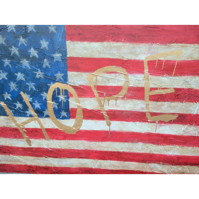 1980s Monumental Custom Made Hand Painted Draped Canvas Distressed American Flag Hope Wall Painting Art For Sale - Image 12 of 17