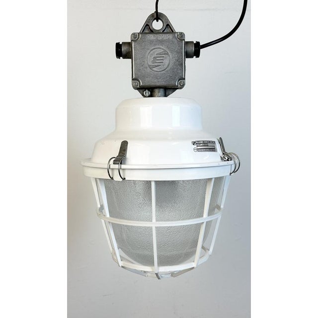 Industrial White Factory Light with Plastic Grid from Elektrosvit, 1990s For Sale - Image 9 of 17