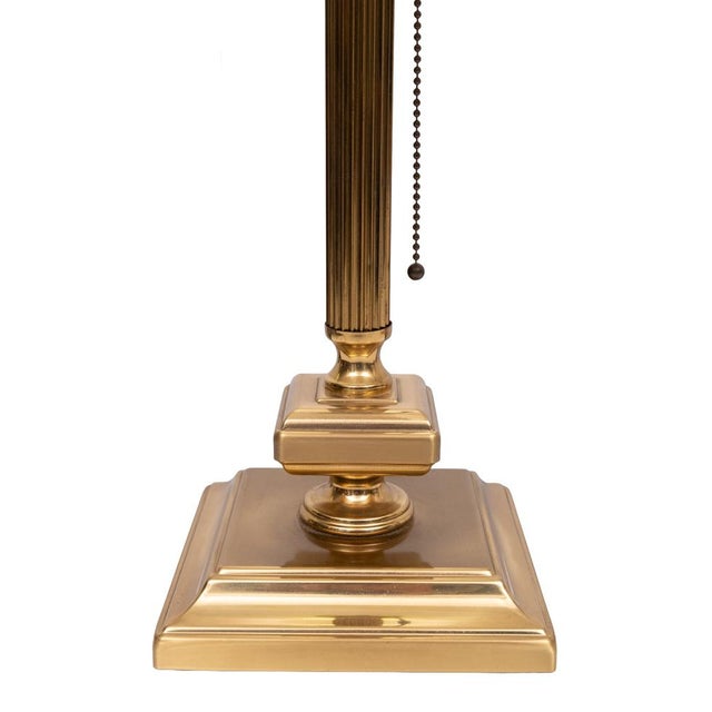 Very nice pair of Brass column Table lamps . comes with good matching Shades. .Pull down switch . Large E27 bulb needed...