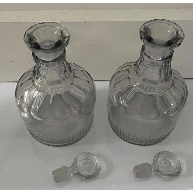 18th Century Antique 18th Century George III Anglo Irish Cut Crystal Mallet Shape Decanters for Whiskey, Spirits or Wine - a Pair For Sale - Image 5 of 11