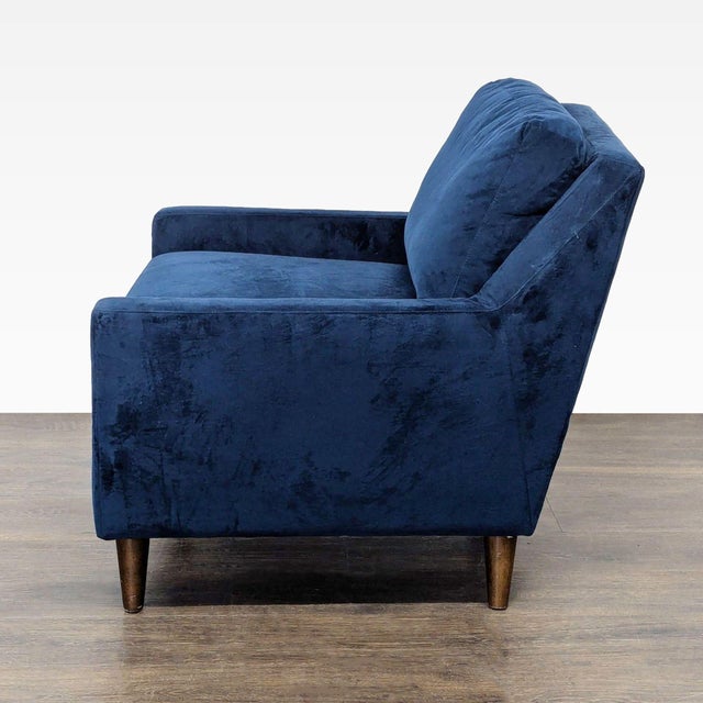 Modern West Elm Everett Blue Velvet Lounge Chair - Modern Accent Armchair For Sale - Image 3 of 7