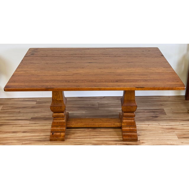 Late 20th Century Vintage Solid Wood Tuscan Farmhouse Style Drop Leaf Trestle Table For Sale - Image 5 of 17