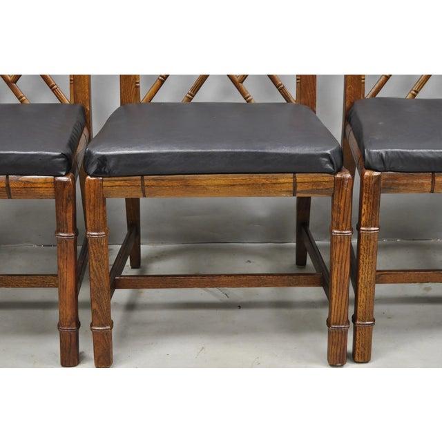 Brown Vintage Hollywood Regency Faux Bamboo Lattice Dining Chair by Century - Set of 4 For Sale - Image 8 of 15