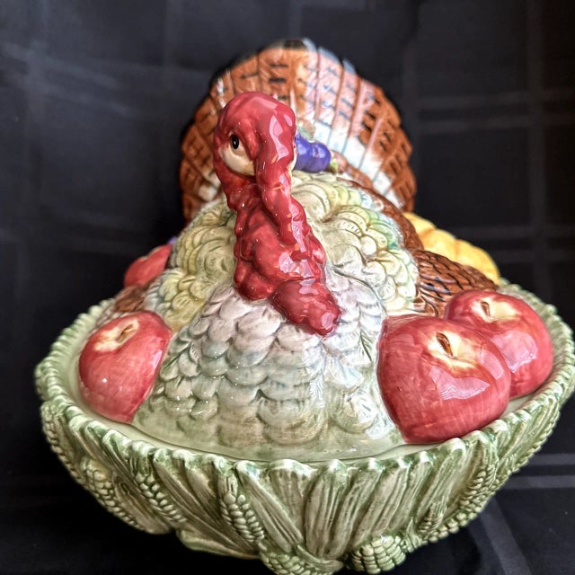 Vintage Fitz & Floyd Autumn Bounty Turkey Thanksgiving Covered Serving Bowl For Sale In Phoenix - Image 6 of 7