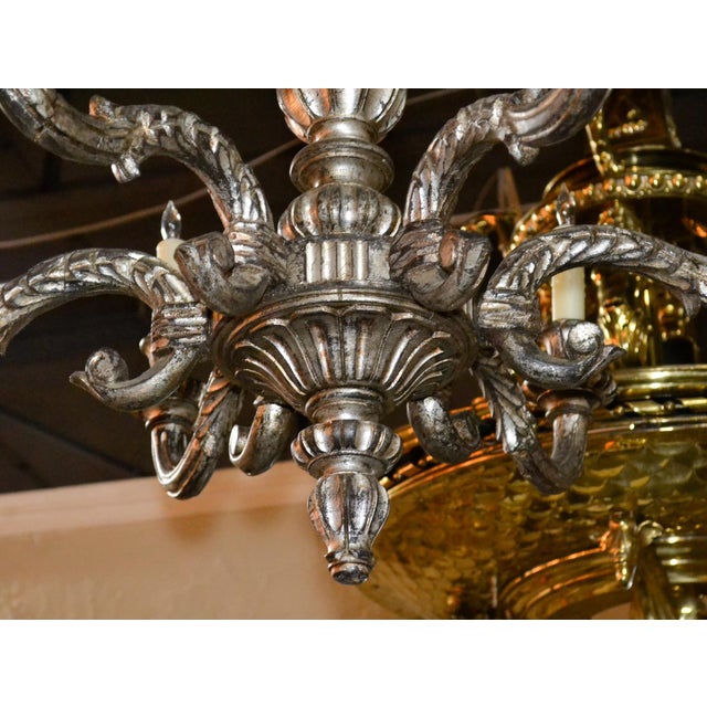 Alluring antique Italian carved and silver gilt 6-light chandelier, circa 1900.