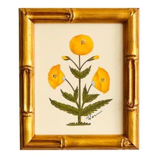 Hand-Painted Jaipuri Yellow Floral Motif Painting. Framed For Sale