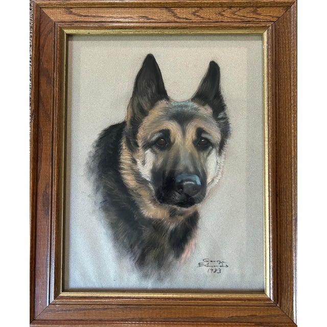 Portraiture Vintage Pastel Portrait of a German Shepherd Dog For Sale - Image 3 of 7