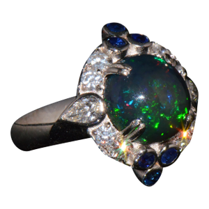 Certified Natural 4.18cts vs F Diamond Opal Sapphire 18k Solid Gold Cocktail Ring, Size 6.75