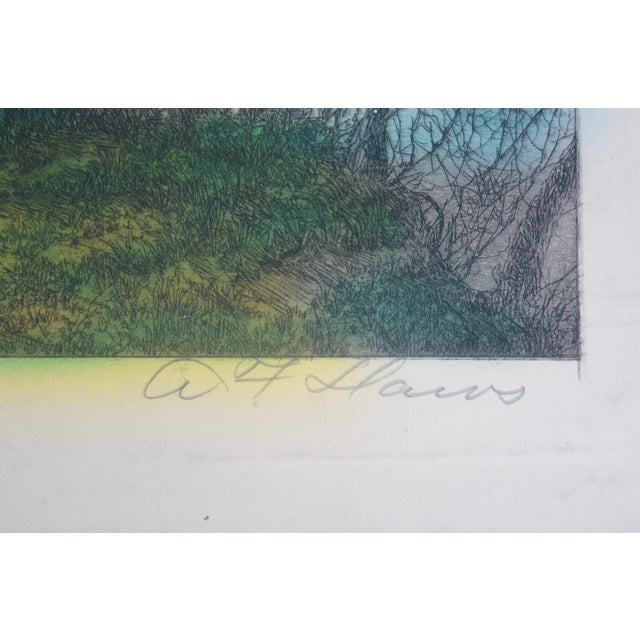 Printmaking Materials Antique Arthur Fuller Davis Signed Colored on the River Bank Etching 18" For Sale - Image 7 of 10