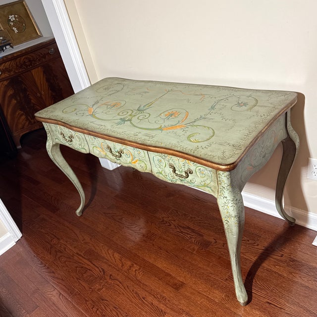 Vintage Hand Painted Italian Style Writing Desk Console For Sale - Image 11 of 12
