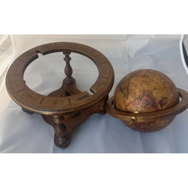 1970s Vintage Mid Century Modern Wooden Tabletop Globe Zodiac, Italy For Sale - Image 5 of 8